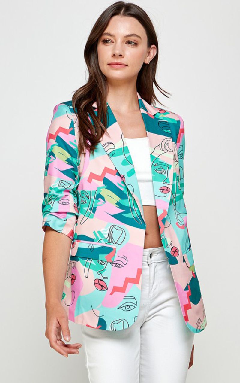 3Q Abstract Faces Blazer